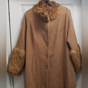 Stroller length faux fur wool coat